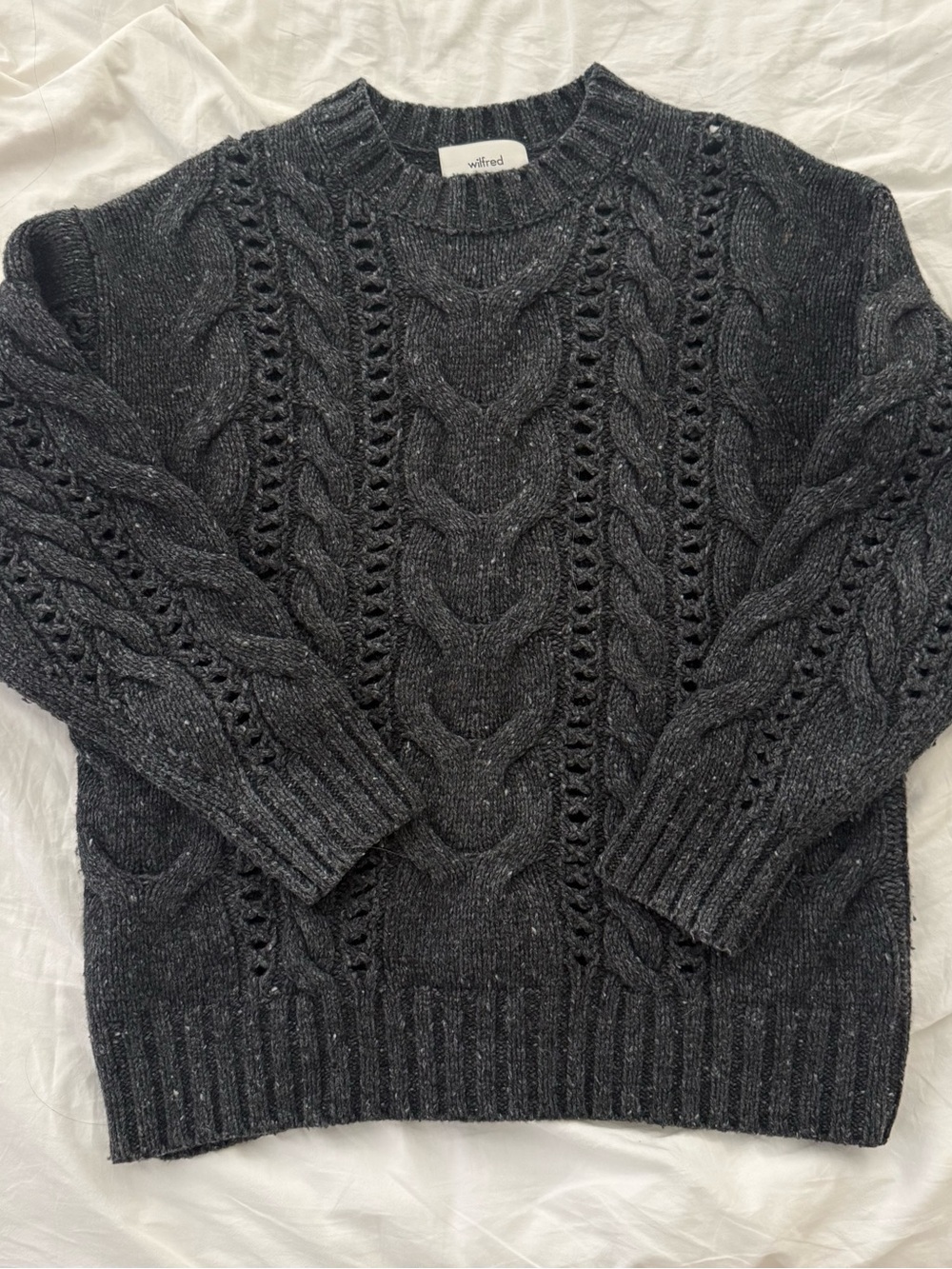 Wilfred Wool Dark Charcoal Cable Knit Crewneck Sweater